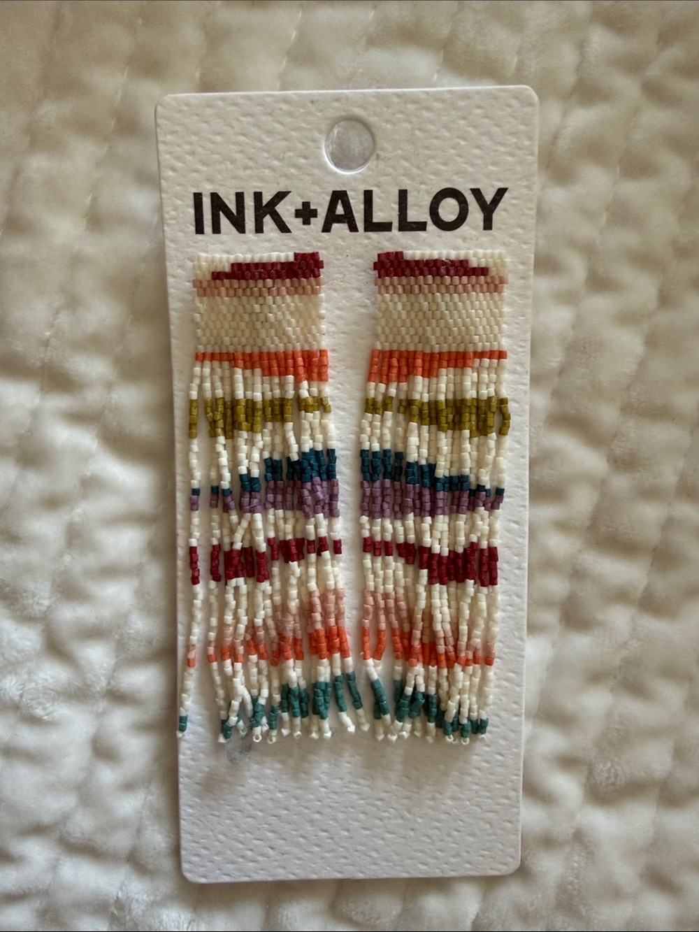 Ink+Alloy Multicolor Beaded Fringe Earrings - Cream & Assorted